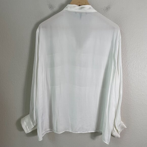 Maje 3 Womens Large Ivory Ruffle Blouse Tie Neck Long Sleeve Shirt Top - Picture 8 of 12